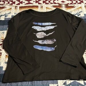 Black Long Sleeve Shirt with Feather Design